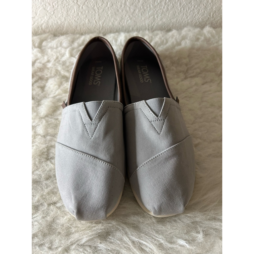 TOMS Alpargata Cloudbound Grey Canvas Slip on Shoes with Brown Trim Men Size 9